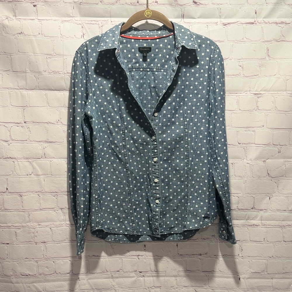 Talbots Blue‎ Polka Dot Button-Down Shirt 100% cotton Woman’s size 6